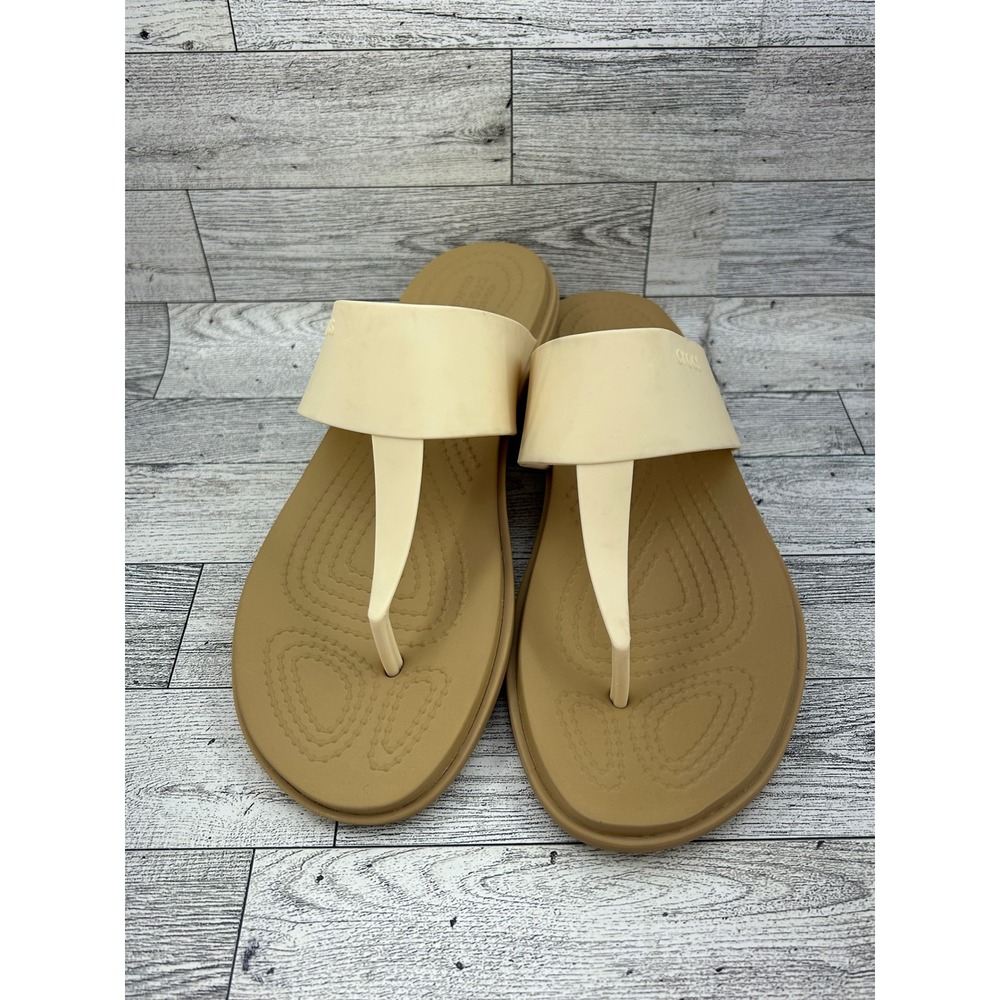 Crocs Tulum Flip Sandals Women Sz 8 Stucco Tan Minimalist Thong 206752